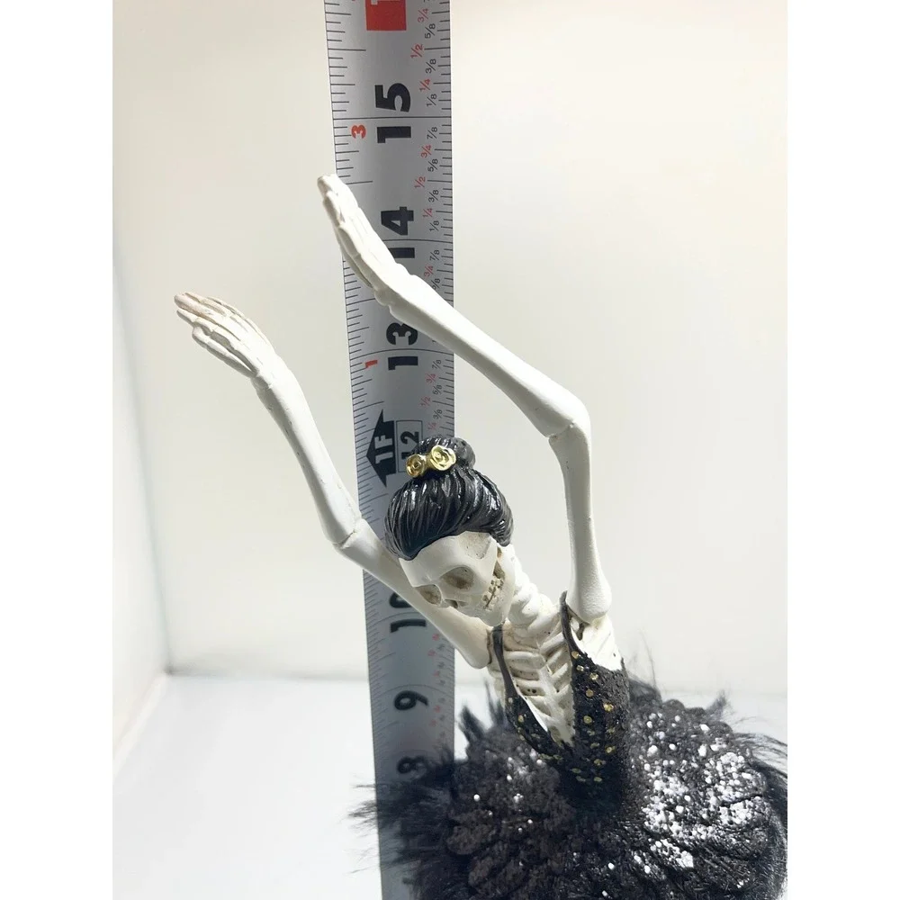 Bella Lux Skeleton Ballerina Halloween Decor Black Feather Tutu Gothic Figurine
